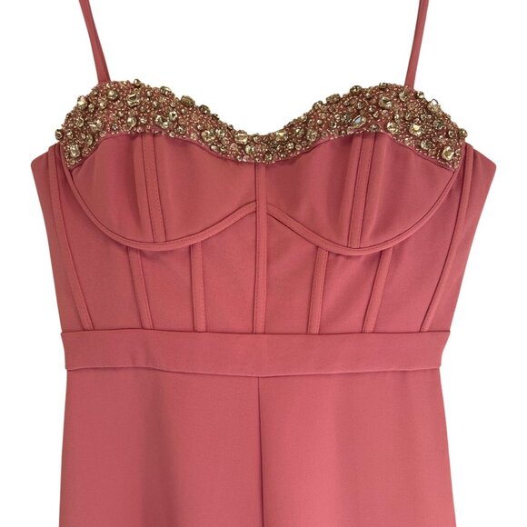 Mac Duggal IEENA Pink Rhinestone Bustier Jumpsuit 11765 Wide Leg Size 2 - Picture 11 of 16